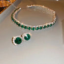 Conjunto Luxuoso de Colar e Brincos com Cristal Verde - FYUAN