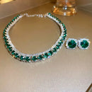 Conjunto Luxuoso de Colar e Brincos com Cristal Verde - FYUAN