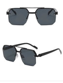 Óculos de Sol Masculino Retro Quadrado – Meia Armação em Metal, Proteção UV400