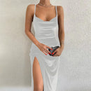 Vestido de Festa com Fenda Lateral de Veludo - VelvetGlow Dress