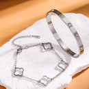 Conjunto de Pulseiras Trevo da Sorte em Aço Inoxidável - CHARMÉ