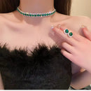 Conjunto Luxuoso de Colar e Brincos com Cristal Verde - FYUAN