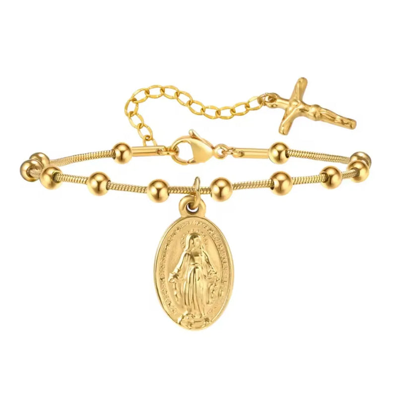PULSEIRA ROSÁRIO BANHADO A OURO PARA MULHERES E MENINAS -  VNOX