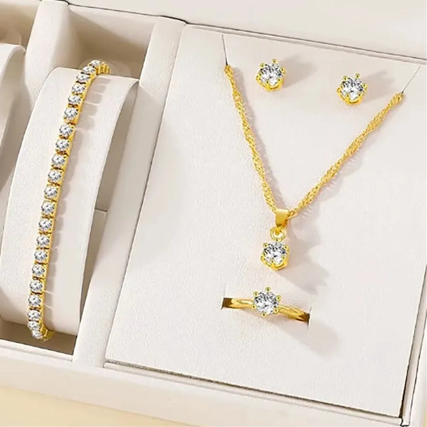 CONJUNTO 5 PEÇAS COM ZIRCÔNIA - CRYSTAL ELEGANCE