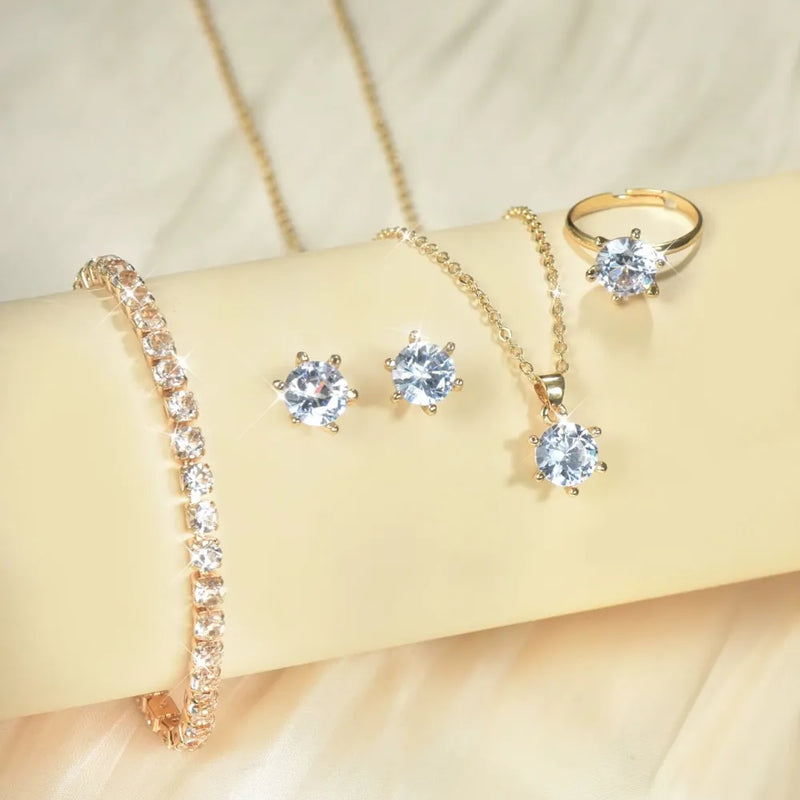 CONJUNTO 5 PEÇAS COM ZIRCÔNIA - CRYSTAL ELEGANCE