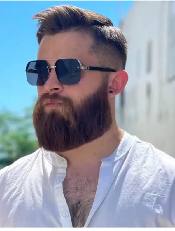 Óculos de Sol Masculino Retro Quadrado – Meia Armação em Metal, Proteção UV400