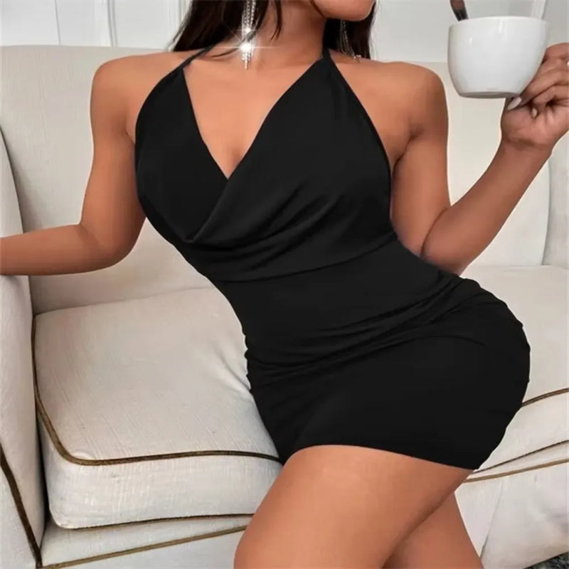 Vestido Curto HALTER BOW – Estilo Europeu 2025, Sexy, Leve e Sofisticado