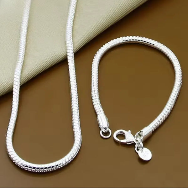 CONJUNTO PULSEIRA E COLAR EM PRATA 925  – COBRA CHAIN