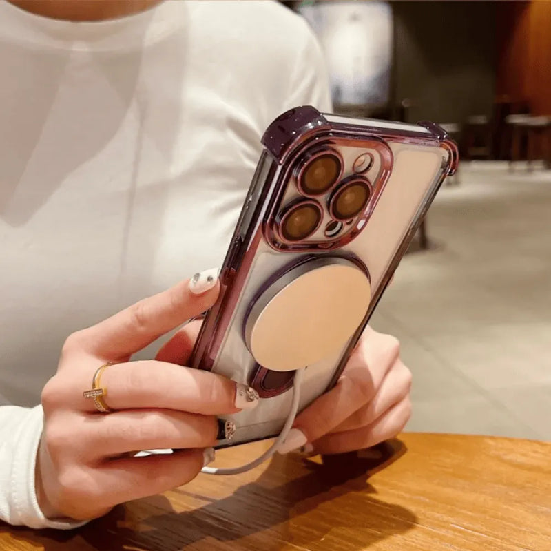 Capa Magnética com Suporte Integrado para iPhone - Proteção Anti-Impacto + Versatilidade Premium Original