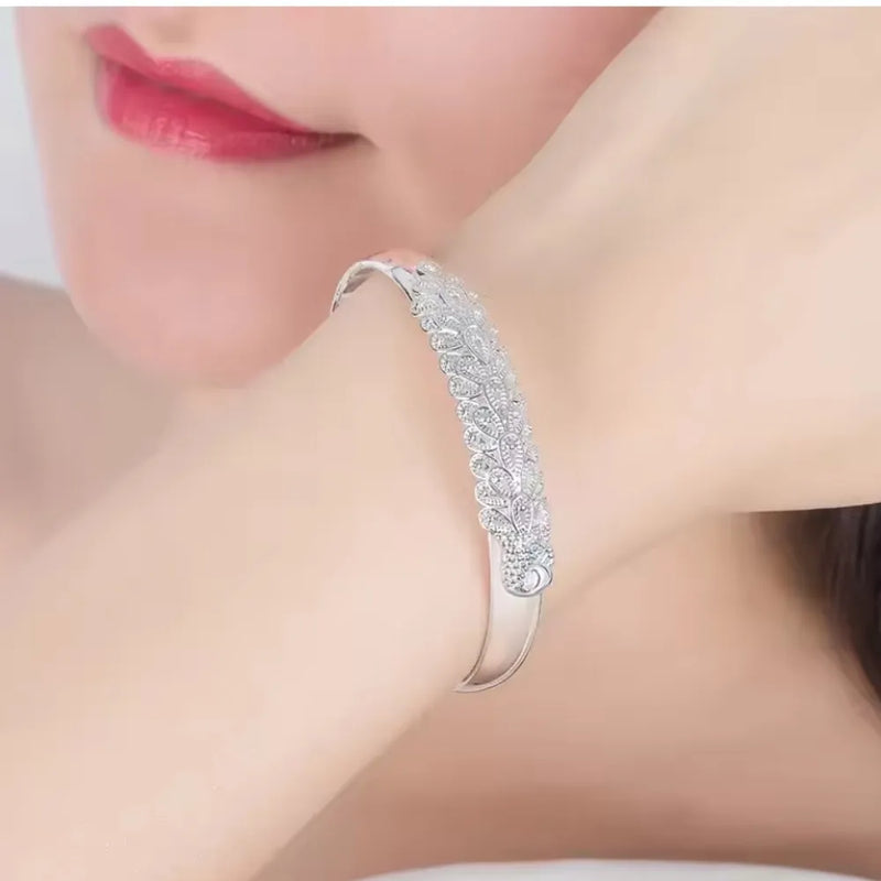 Pulseira Pavão em Prata 925 com Tela Aberta - SAYURI