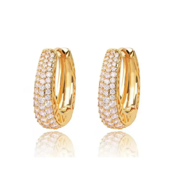 Brincos Argola Dourada com Zircônias - HUITAN