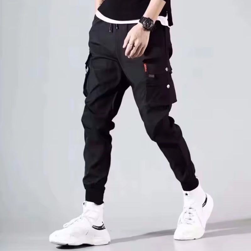 Calça Cargo Masculina 2025 – Casual, Solta, Vários Bolsos e Cós Elástico