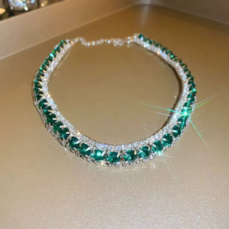 Conjunto Luxuoso de Colar e Brincos com Cristal Verde - FYUAN