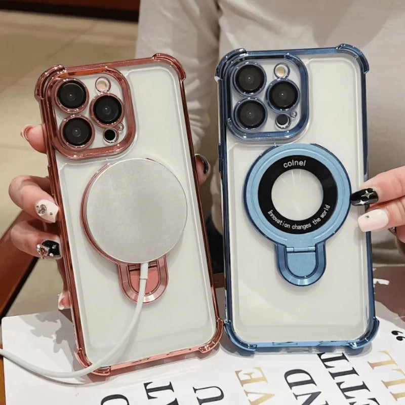 Capa Magnética com Suporte Integrado para iPhone - Proteção Anti-Impacto + Versatilidade Premium Original