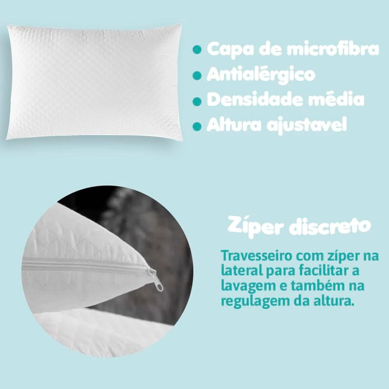 Kit 2 Travesseiros Matelado Impermeável Antialérgico - NASA ConfortoFlex™