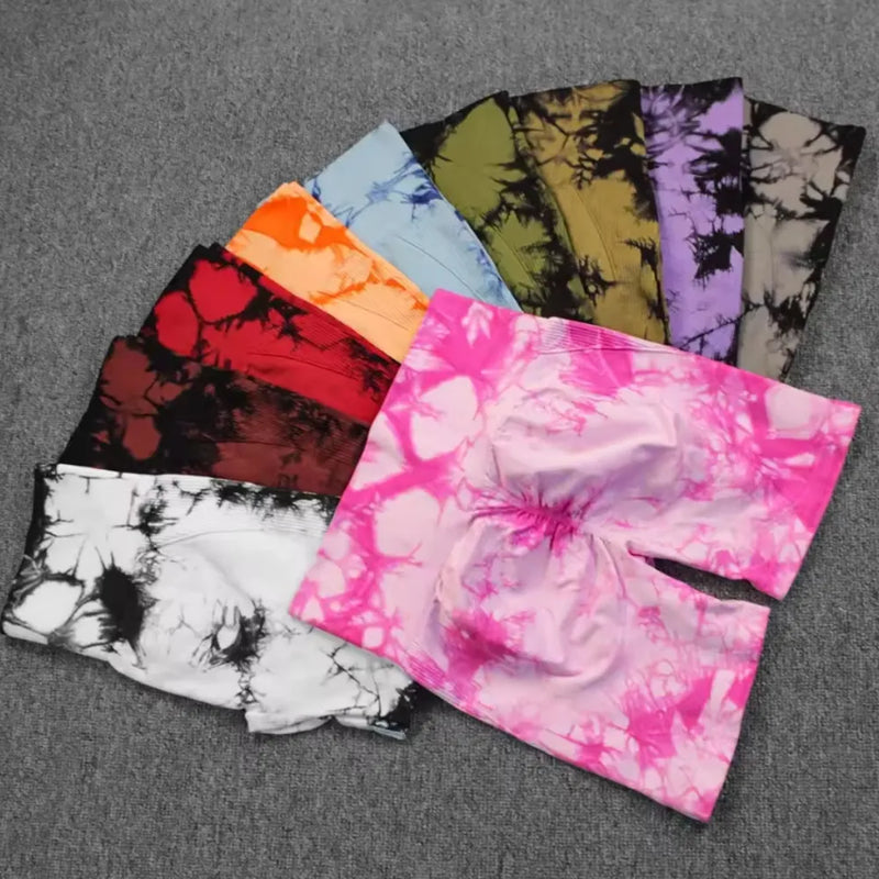Shorts de Yoga Tie-Dye Feminino – Alta Elasticidade, Push Up - FlexWave