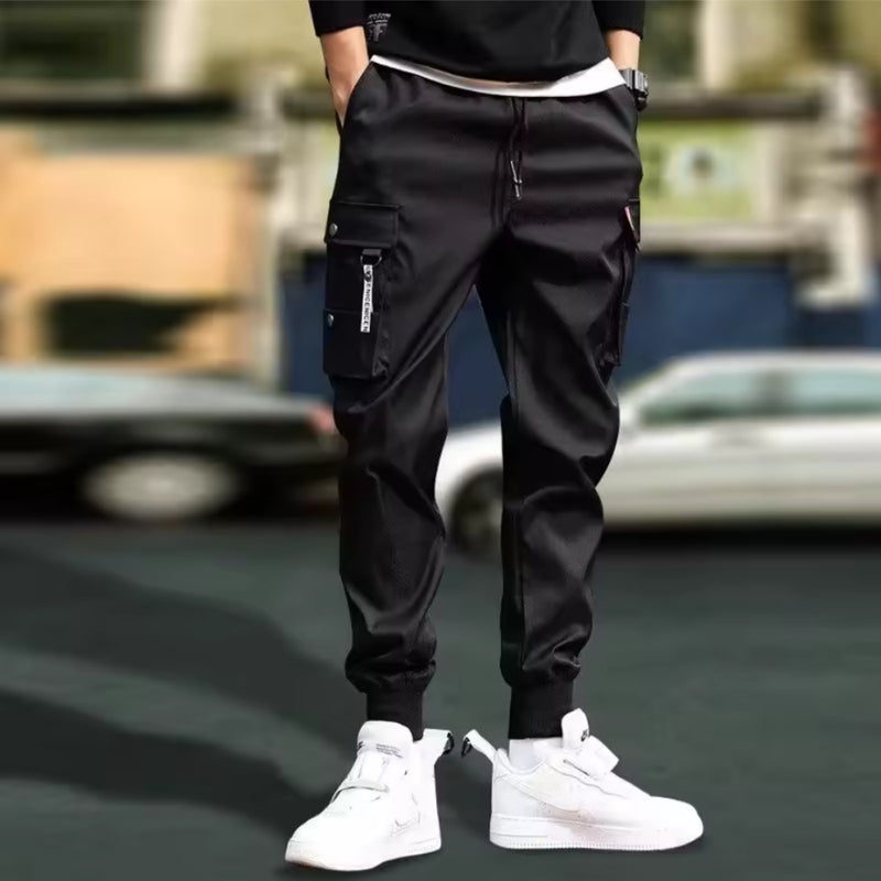 Calça Cargo Masculina 2025 – Casual, Solta, Vários Bolsos e Cós Elástico