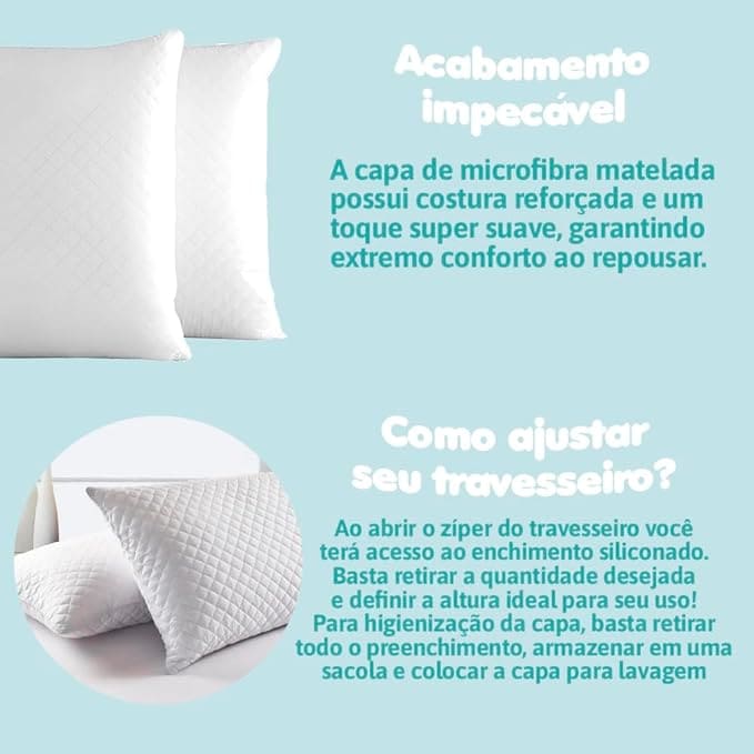 Kit 2 Travesseiros Matelado Impermeável Antialérgico - NASA ConfortoFlex™