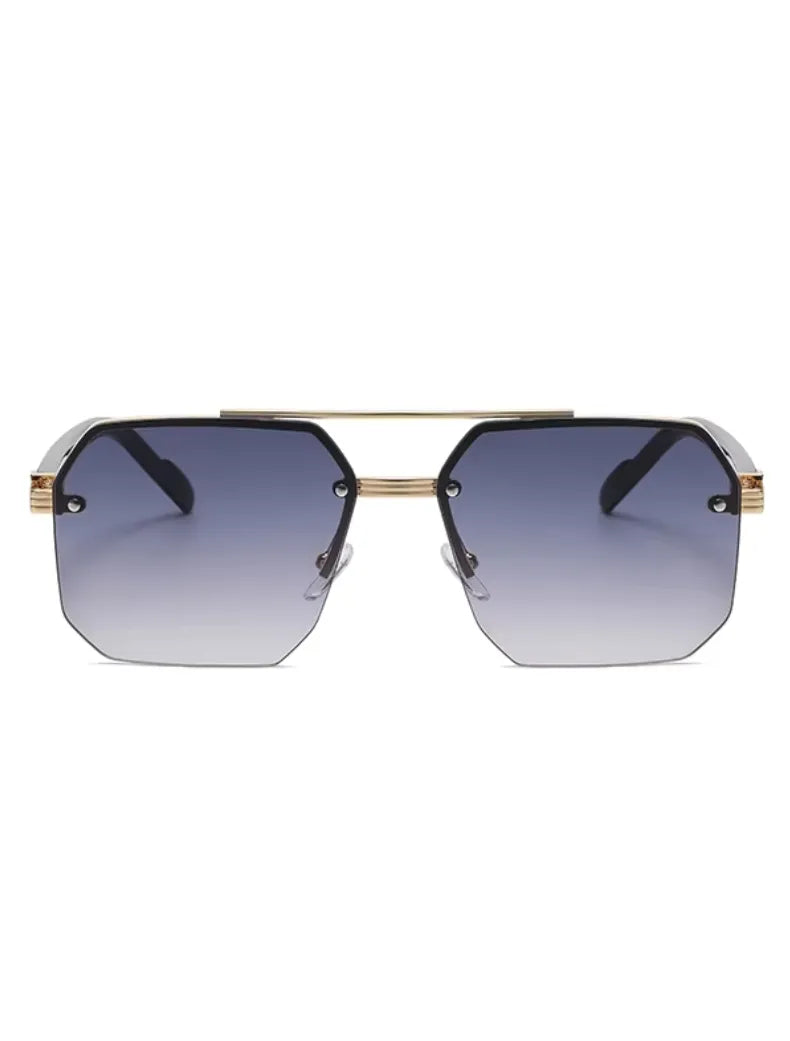 Óculos de Sol Masculino Retro Quadrado – Meia Armação em Metal, Proteção UV400