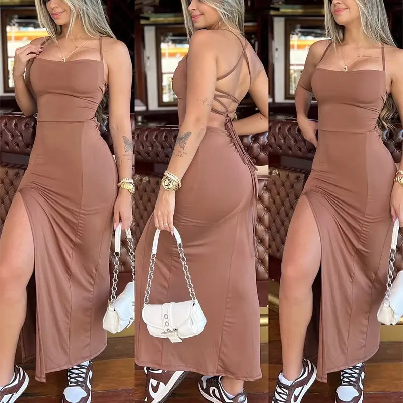 Vestido Longo ELEGANCE 2025 – Costa Nua Cruzada, Ajuste Perfeito e Toque Luxuoso