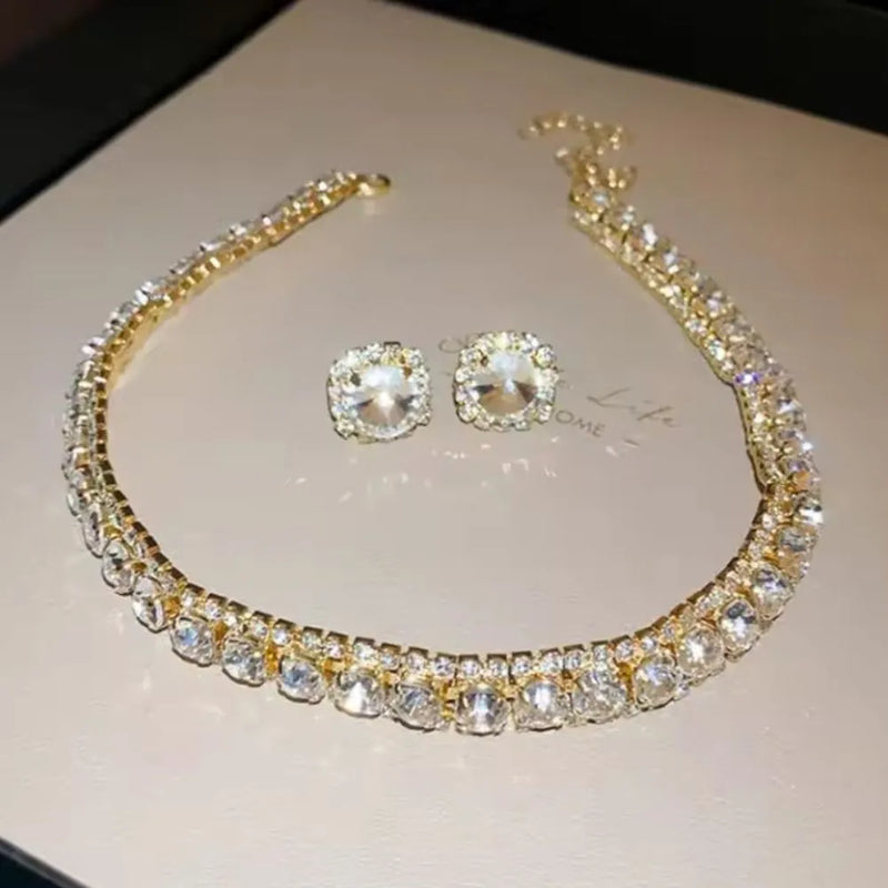 Conjunto Luxuoso de Colar e Brincos com Cristal Verde - FYUAN