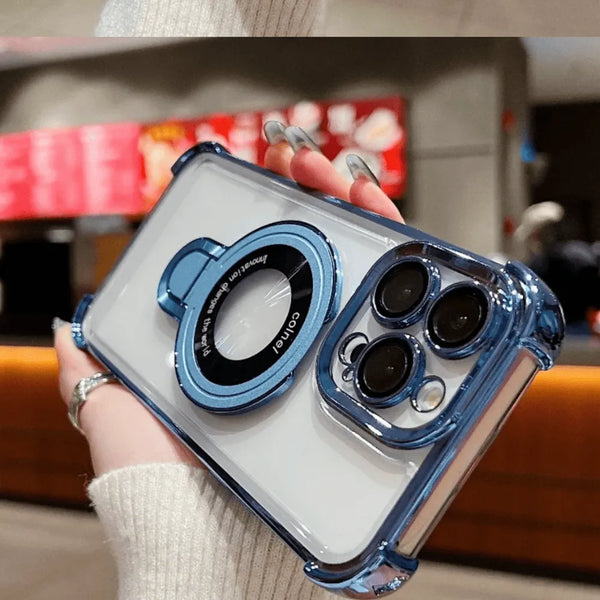 Capa Magnética com Suporte Integrado para iPhone - Proteção Anti-Impacto + Versatilidade Premium Original