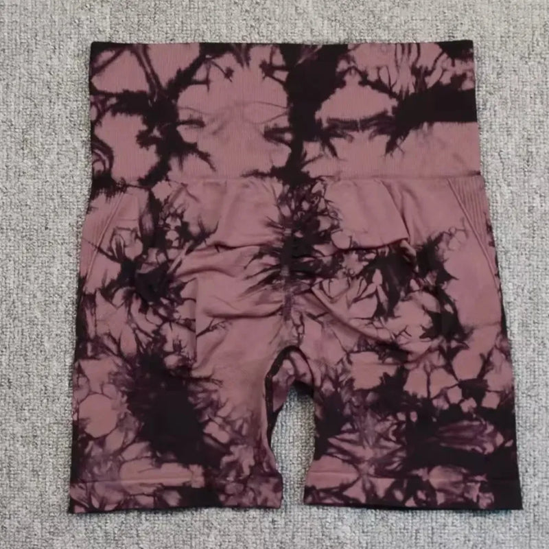 Shorts de Yoga Tie-Dye Feminino – Alta Elasticidade, Push Up - FlexWave