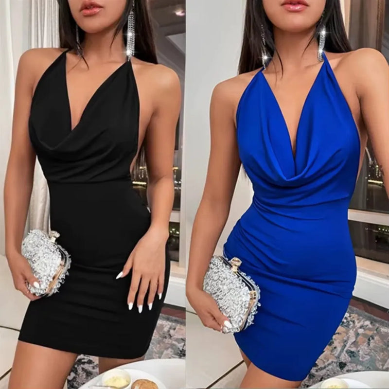 Vestido Curto HALTER BOW – Estilo Europeu 2025, Sexy, Leve e Sofisticado