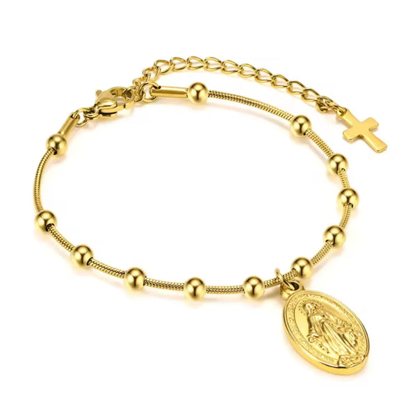 PULSEIRA ROSÁRIO BANHADO A OURO PARA MULHERES E MENINAS -  VNOX