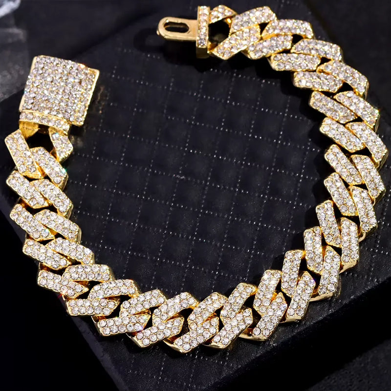 Pulseira Miami Cuban com Rhinestones 14MM - SUBOLLOW