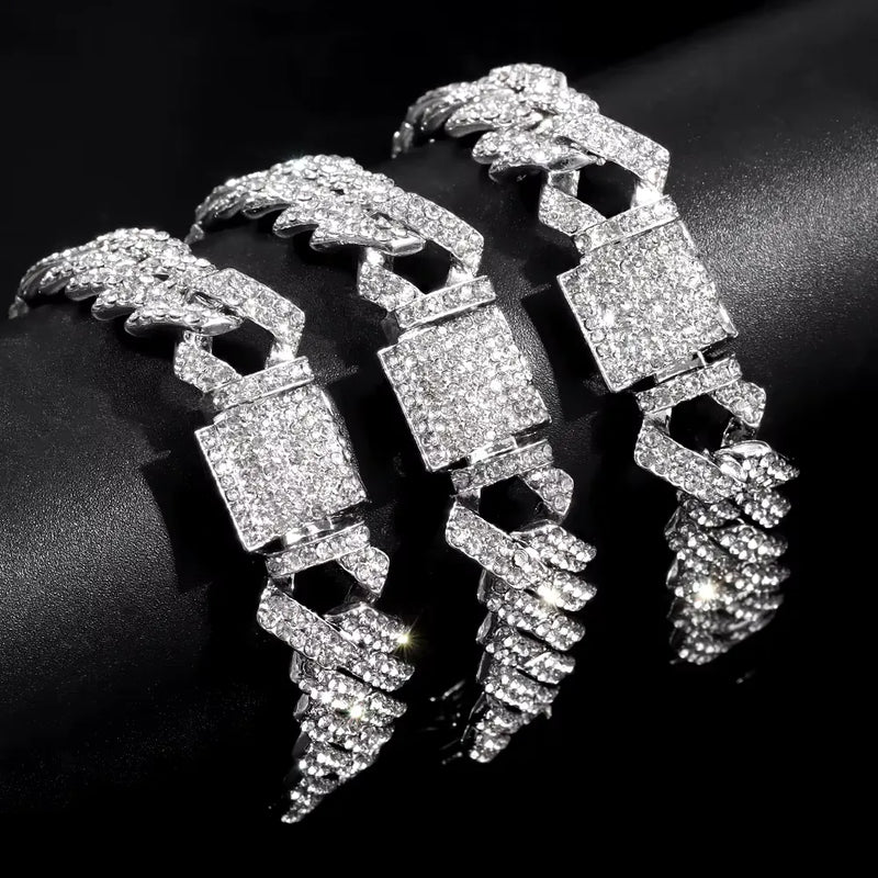 Pulseira Miami Cuban com Rhinestones 14MM - SUBOLLOW
