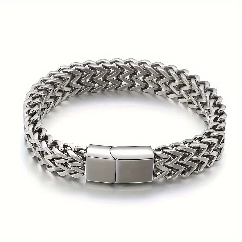 Pulseira em Aço Inoxidável Trançado com Fivela Magnética - STEEL WEAVE