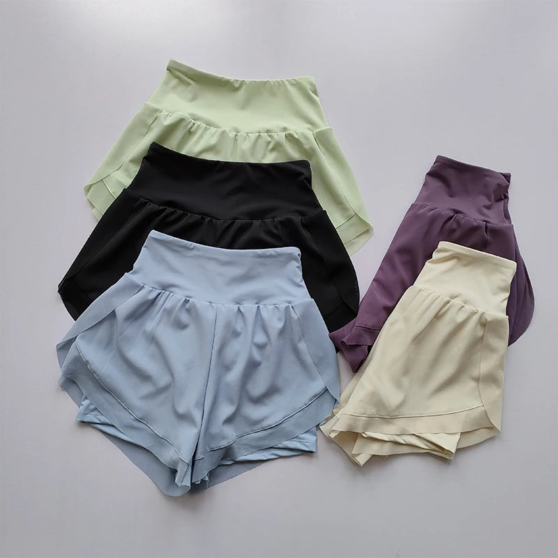 Shorts Esportivos Femininos 2 em 1 – Yoga, Corrida e Treino com Cintura Alta e Secagem Rápida