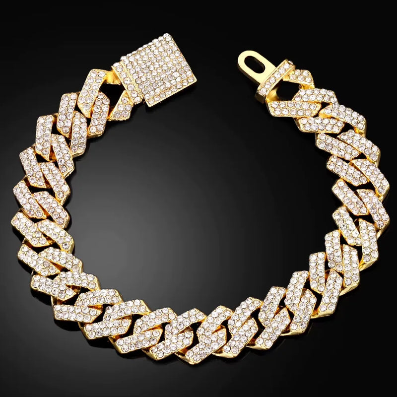 Pulseira Miami Cuban com Rhinestones 14MM - SUBOLLOW