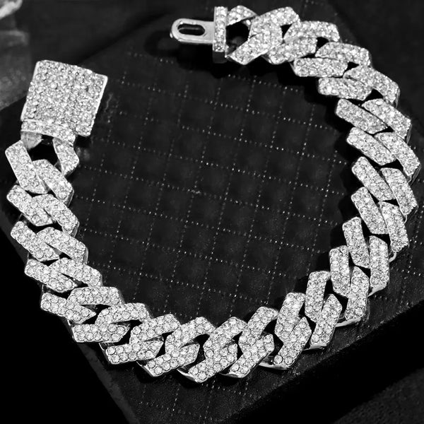 Pulseira Miami Cuban com Rhinestones 14MM - SUBOLLOW