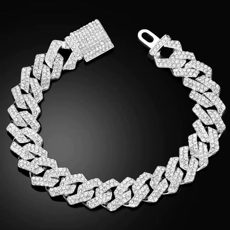 Pulseira Miami Cuban com Rhinestones 14MM - SUBOLLOW